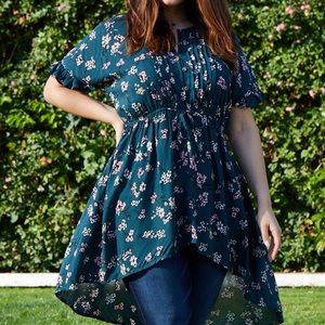 Green floral high low tunic
